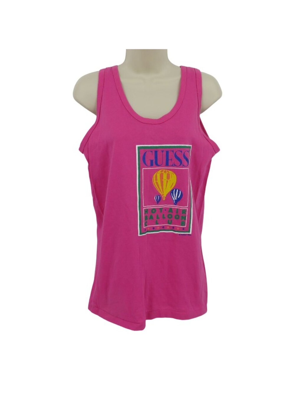 VTG Guess Women Small Pink Hot Air Balloon Graphic Tank Top Shirt 1990 NEW NWT